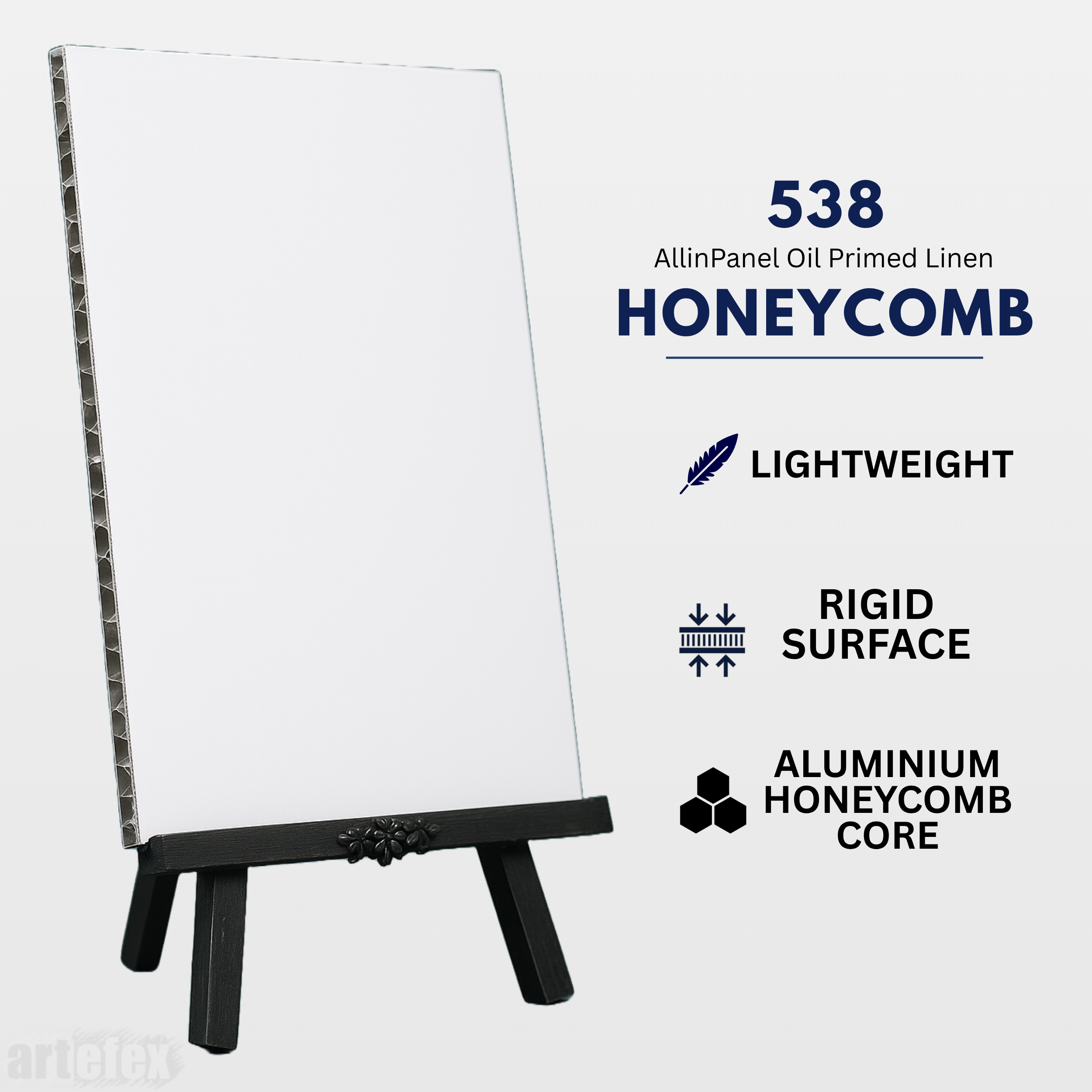 Artefex 538 Oil Primed Linen Honeycomb Panel – Lightweight, rigid support with archival oil-primed linen for professional fine art painting